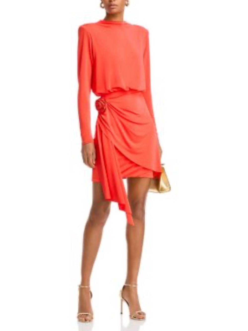 Aqua Coral Long-Sleeve Draped Mini Dress